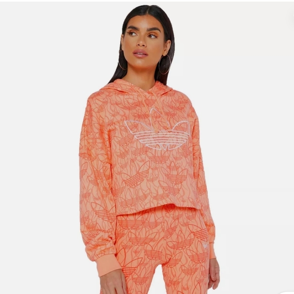 Adidas Trefoil Oversized Cropped Hoodie - Picture 1 of 7